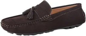 New Men's Loafers Round Toe Nubuck Leather Driving Loafers with Tassel Comfortable Flexible Resistant Classic Outdoor Slip On