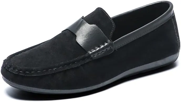New Men's Loafers Round Toe Nubuck Leather Driving Shoes Flat Heel Comfortable Flexible Outdoor Slip-on