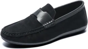 New Men's Loafers Round Toe Nubuck Leather Driving Shoes Flat Heel Comfortable Flexible Outdoor Slip-on