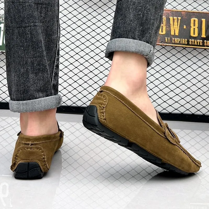 New Mens Loafers Shoe Nubuck Leather Tassel Penny Driving Loafers Anti-Slip Lightweight Flexible Outdoor Slip-on