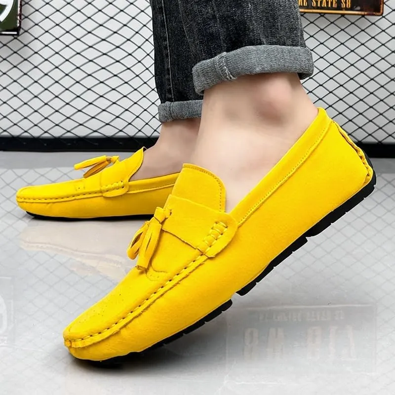 New Mens Loafers Shoe Nubuck Leather Tassel Penny Driving Loafers Anti-Slip Lightweight Flexible Outdoor Slip-on