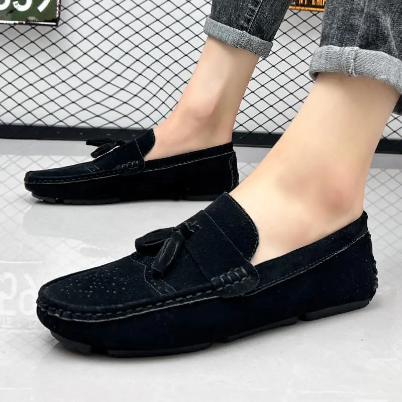 New Mens Loafers Shoe Nubuck Leather Tassel Penny Driving Loafers Anti-Slip Lightweight Flexible Outdoor Slip-on