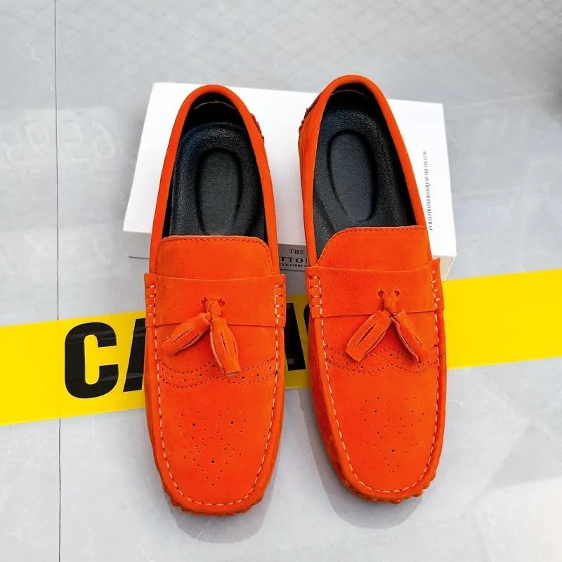 New Mens Loafers Shoe Nubuck Leather Tassel Penny Driving Loafers Anti-Slip Lightweight Flexible Outdoor Slip-on