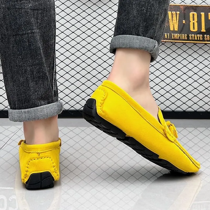 New Mens Loafers Shoe Nubuck Leather Tassel Penny Driving Loafers Anti-Slip Lightweight Flexible Outdoor Slip-on