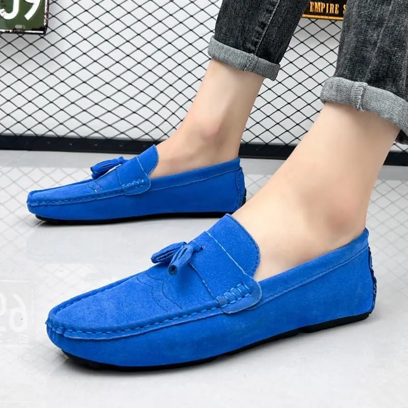 New Mens Loafers Shoe Nubuck Leather Tassel Penny Driving Loafers Anti-Slip Lightweight Flexible Outdoor Slip-on
