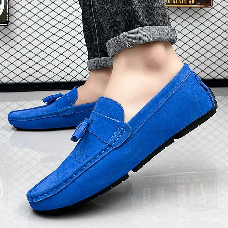 New Mens Loafers Shoe Nubuck Leather Tassel Penny Driving Loafers Anti-Slip Lightweight Flexible Outdoor Slip-on