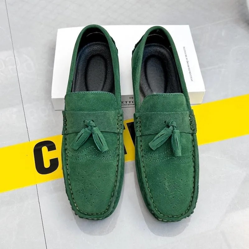 New Mens Loafers Shoe Nubuck Leather Tassel Penny Driving Loafers Anti-Slip Lightweight Flexible Outdoor Slip-on