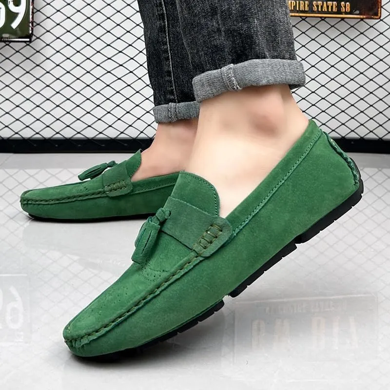 New Mens Loafers Shoe Nubuck Leather Tassel Penny Driving Loafers Anti-Slip Lightweight Flexible Outdoor Slip-on