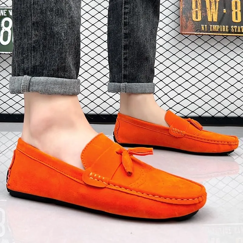 New Mens Loafers Shoe Nubuck Leather Tassel Penny Driving Loafers Anti-Slip Lightweight Flexible Outdoor Slip-on