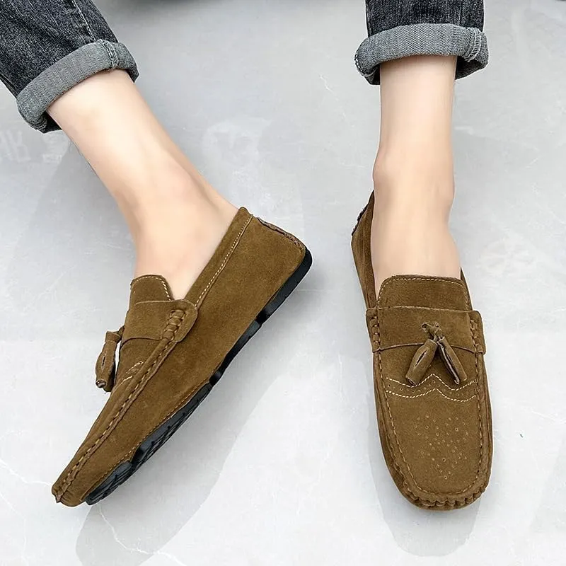 New Mens Loafers Shoe Nubuck Leather Tassel Penny Driving Loafers Anti-Slip Lightweight Flexible Outdoor Slip-on
