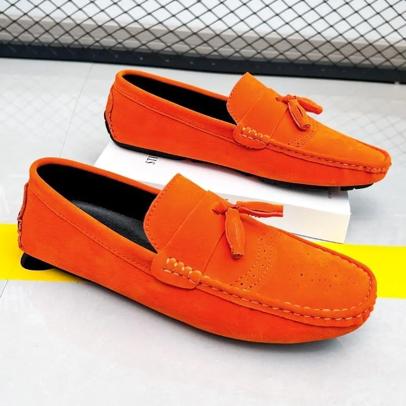 New Mens Loafers Shoe Nubuck Leather Tassel Penny Driving Loafers Anti-Slip Lightweight Flexible Outdoor Slip-on