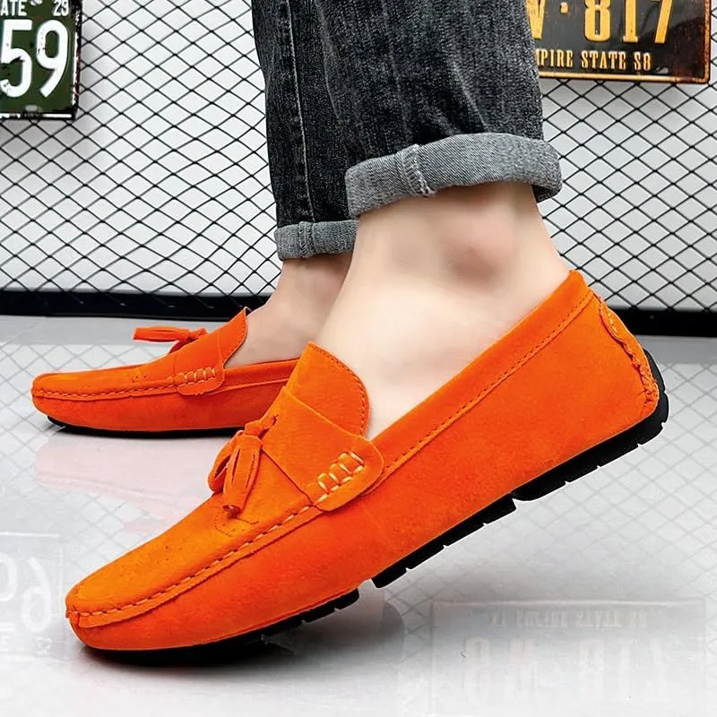 New Mens Loafers Shoe Nubuck Leather Tassel Penny Driving Loafers Anti-Slip Lightweight Flexible Outdoor Slip-on