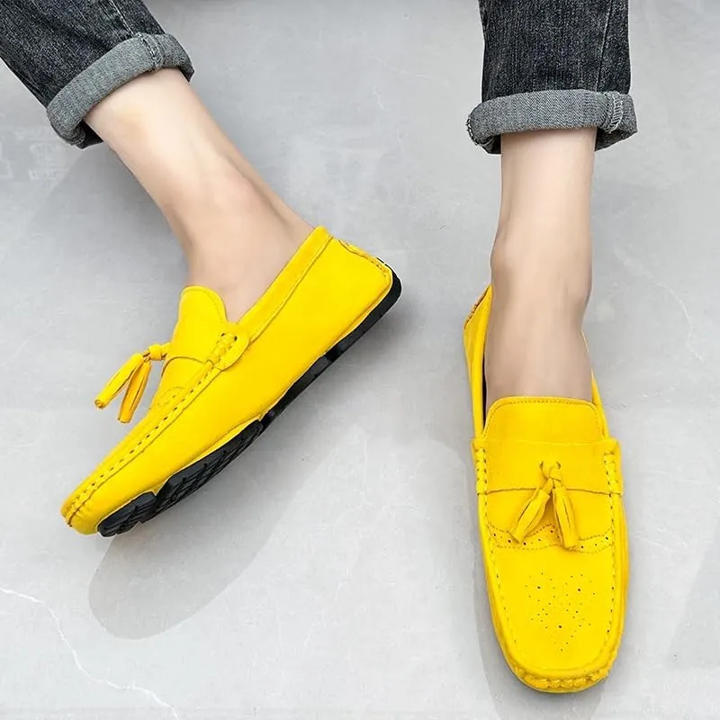 New Mens Loafers Shoe Nubuck Leather Tassel Penny Driving Loafers Anti-Slip Lightweight Flexible Outdoor Slip-on