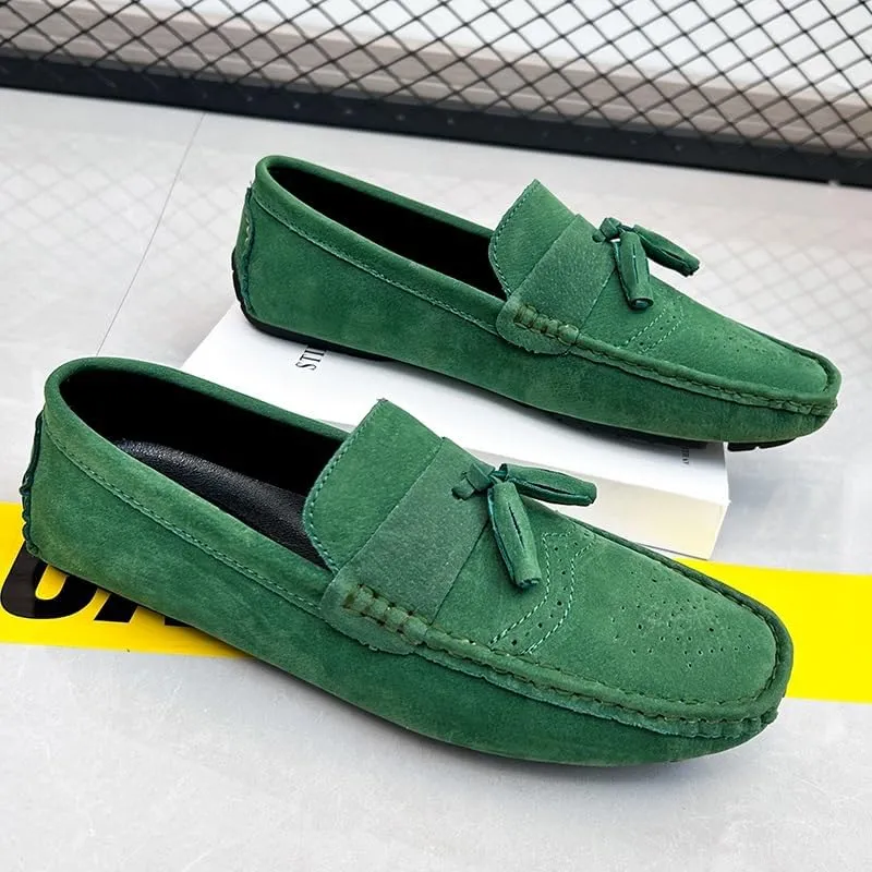 New Mens Loafers Shoe Nubuck Leather Tassel Penny Driving Loafers Anti-Slip Lightweight Flexible Outdoor Slip-on