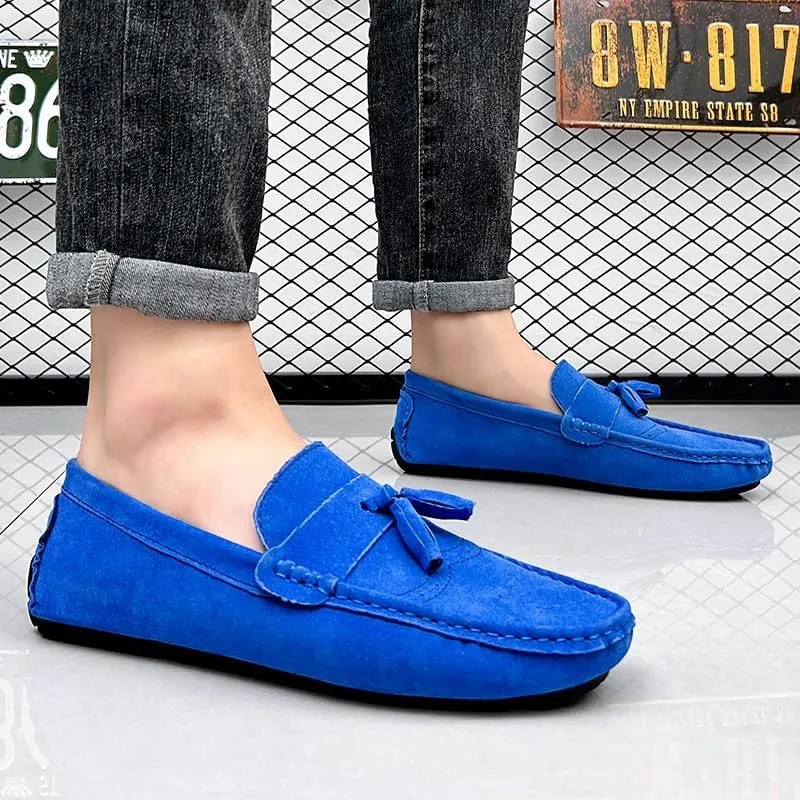 New Mens Loafers Shoe Nubuck Leather Tassel Penny Driving Loafers Anti-Slip Lightweight Flexible Outdoor Slip-on