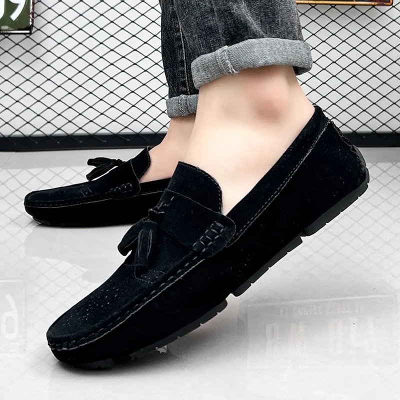 New Mens Loafers Shoe Nubuck Leather Tassel Penny Driving Loafers Anti-Slip Lightweight Flexible Outdoor Slip-on