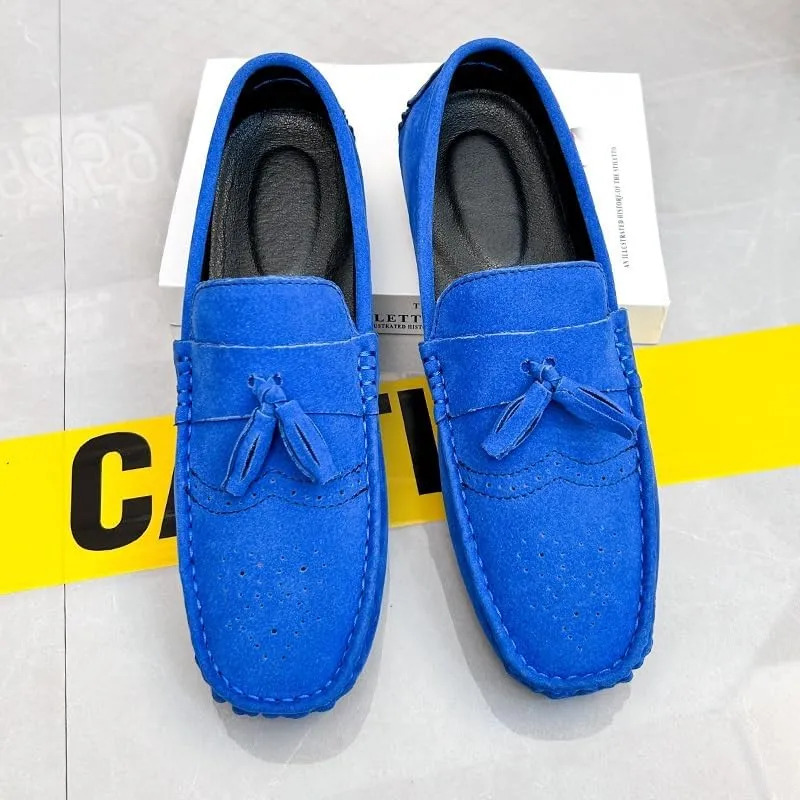 New Mens Loafers Shoe Nubuck Leather Tassel Penny Driving Loafers Anti-Slip Lightweight Flexible Outdoor Slip-on