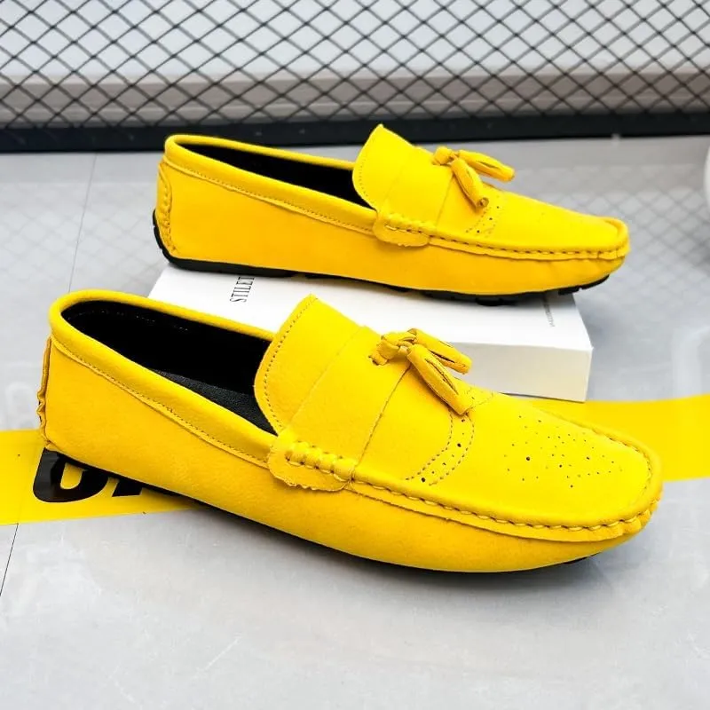 New Mens Loafers Shoe Nubuck Leather Tassel Penny Driving Loafers Anti-Slip Lightweight Flexible Outdoor Slip-on