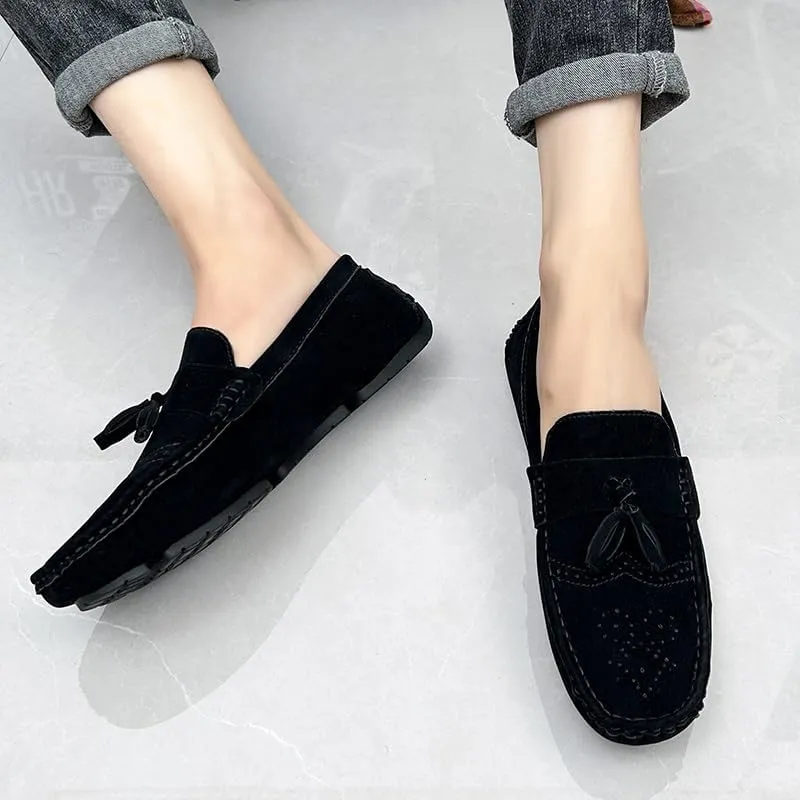 New Mens Loafers Shoe Nubuck Leather Tassel Penny Driving Loafers Anti-Slip Lightweight Flexible Outdoor Slip-on