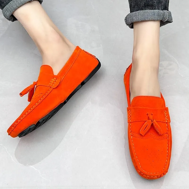 New Mens Loafers Shoe Nubuck Leather Tassel Penny Driving Loafers Anti-Slip Lightweight Flexible Outdoor Slip-on