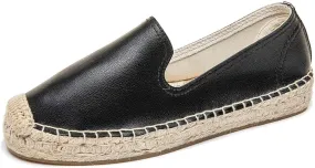 U-lite Women's Round-Toe Classic Flat Cap-Toe Slip ons Simple Espadrilles Leather Loafers