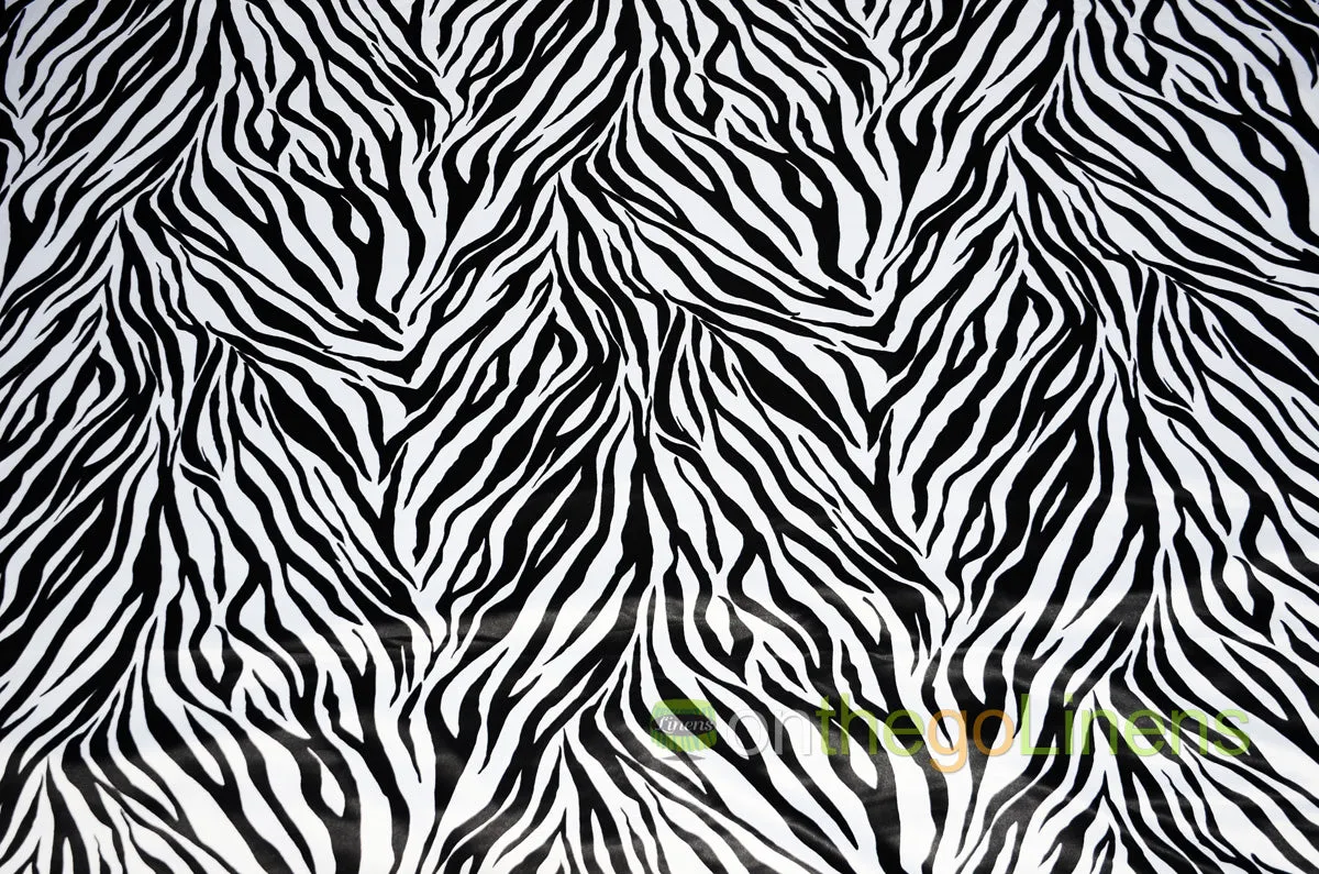 White Black Zebra Lamour Satin Table Runners | Zebra Table Runners for Events & Decor |