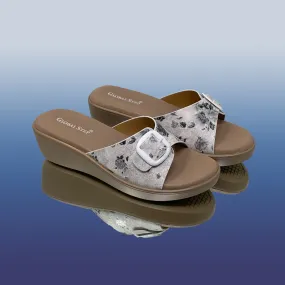 White Floral Printed Wedge Sandals