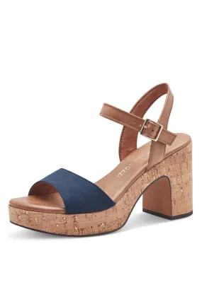 Wooden Block Heel Sand - Navy