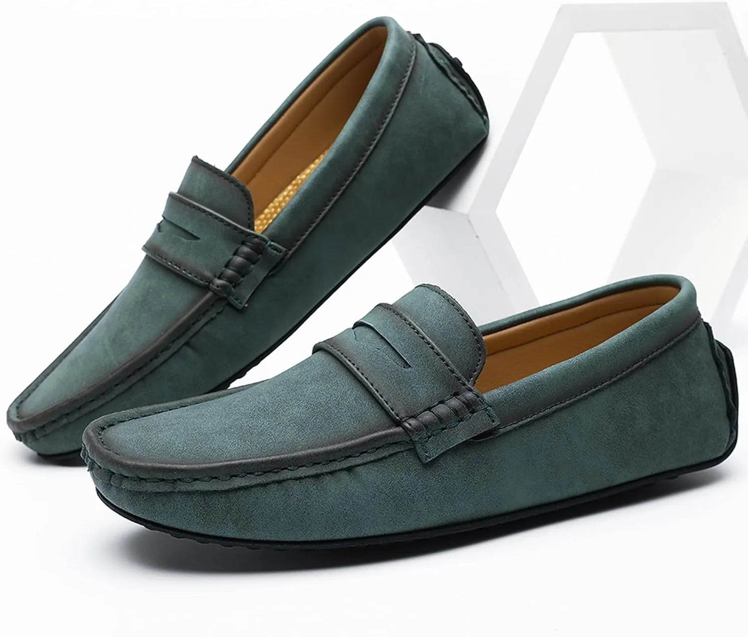 WUIWUIYU Men's Penny Loafers Moccasin Driving Shoes Slip Ons Casual Leather Flats Boat Shoes